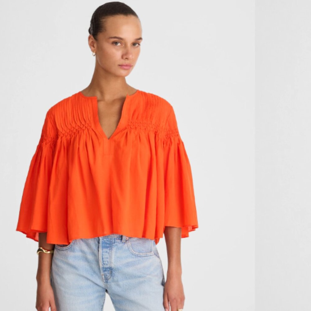 Pintucked Flutter-Sleeve Top NWOT